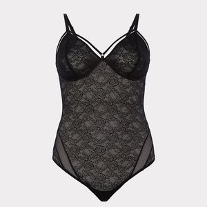 NWT TORRID BLACK LACE & MESH STRAPPY BODYSUIT